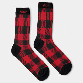Elegant Black and Red Plaid Christmas Personalised Socks