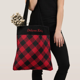 Elegant Black and Red Plaid Christmas Personalised Tote Bag