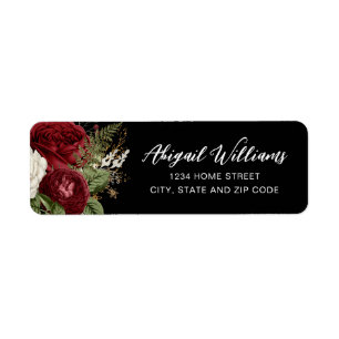 Elegant Black and Red Rose Return Address Label