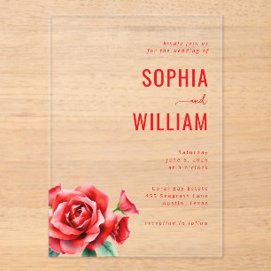 Elegant Black and Red Roses Acrylic Invitations