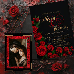 Elegant Black and Red Roses Wedding Invitation