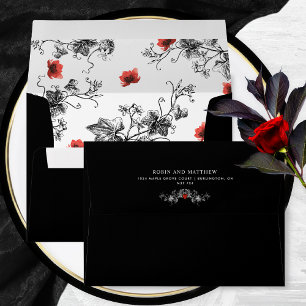 Elegant Black and Red Victorian Gothic Wedding Envelope