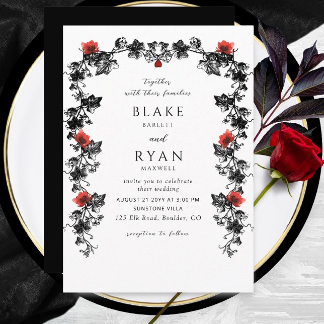 Elegant Black and Red Victorian Gothic Wedding  Invitation (Creator Uploaded)