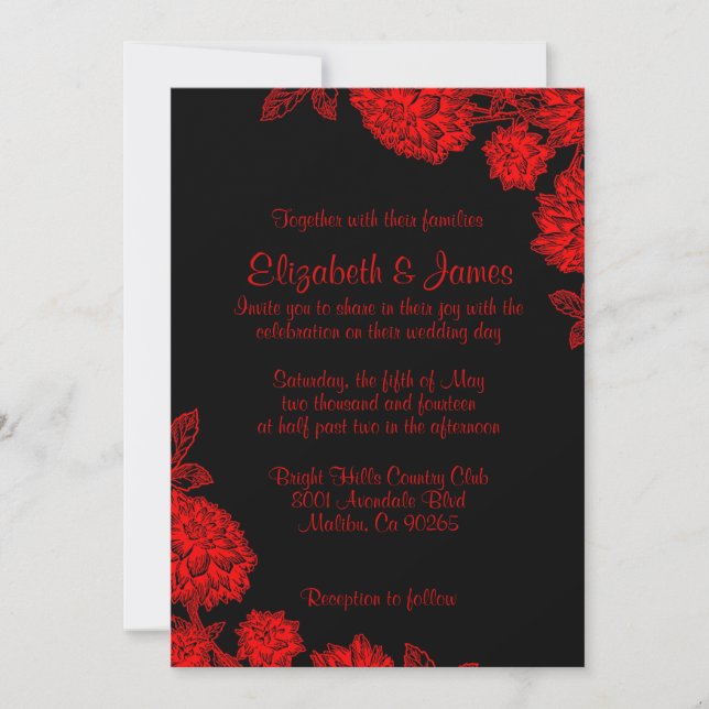 Elegant Black And Red Wedding Invitations (Front)