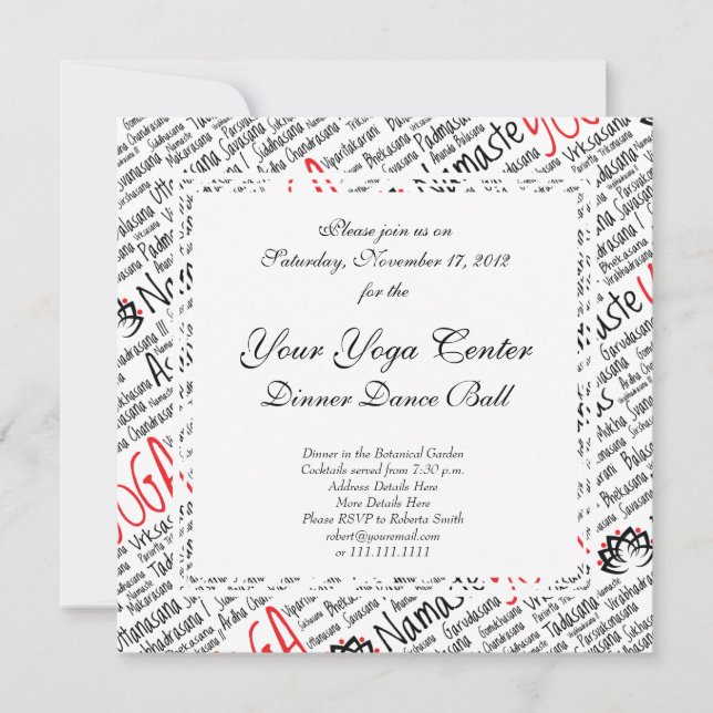Elegant Black and Red Yoga Positions Lotus Blossom Invitation (Front)