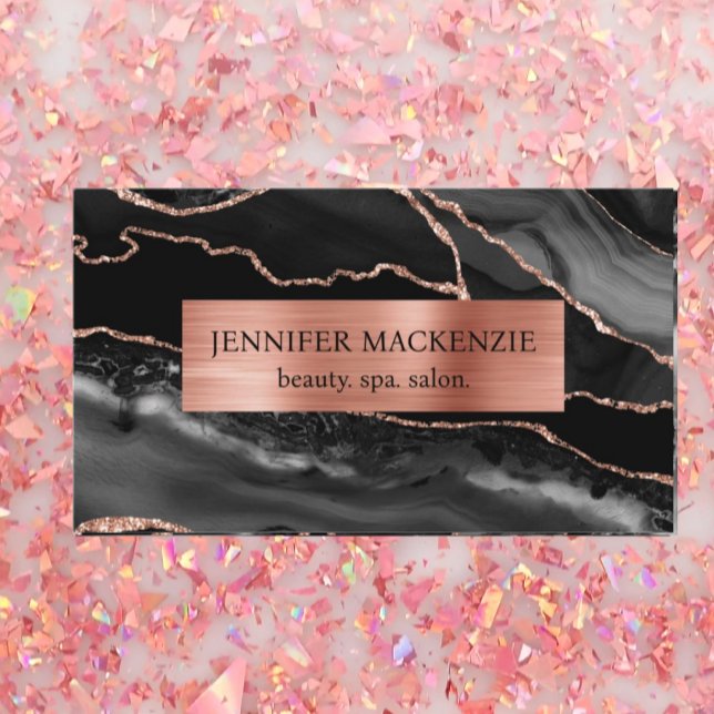 Elegant Black and Rose Gold Agate Luxury Business Card (Creator Uploaded)