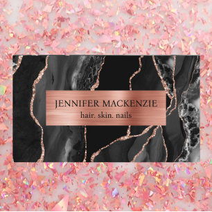 Elegant Black and Rose Gold Agate Luxury Business Card