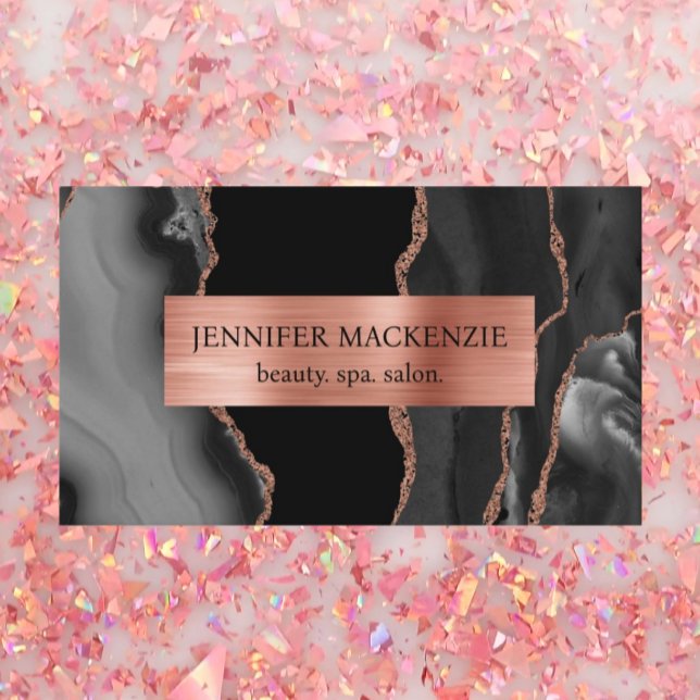 Elegant Black and Rose Gold Agate Luxury Business Card (Creator Uploaded)