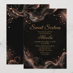 Elegant Black and Rose Gold Alcohol Sweet Sixteen Invitation