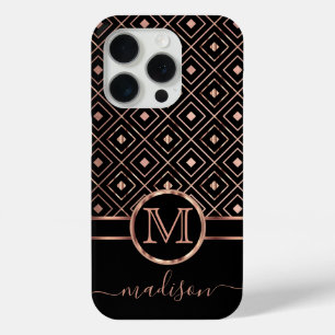 Elegant Black and Rose Gold Diamond Pattern  iPhone 15 Pro Case