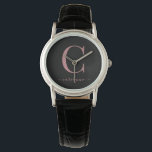 Elegant Black and Rose Gold Monogram Calligraphy Watch<br><div class="desc">Chic Elegant Pink Rose Gold Monogram Script on a chic Black Watch. Easy to customise with your own name and details. Perfect for your luxury lifestyle! Please contact us at cedarandstring@gmail.com if you need assistance with the design or matching products.</div>