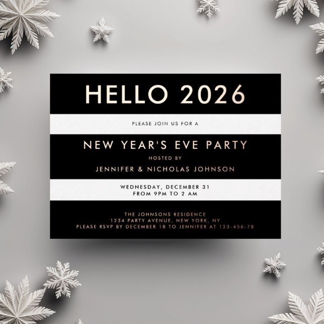 Elegant Black And Rose Gold New Year's Party (Elegant Black And Rose Gold New Year's Party Foil Invitation)