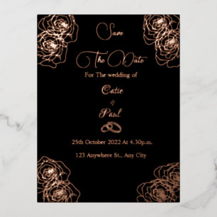 Elegant black and rose gold Save the date Foil Invitation Postcard