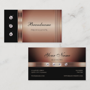 Elegant Black and Rose Gold Sparkling Diamonds Business Card