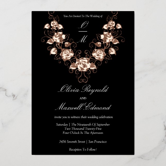 Elegant Black and Rose Gold Wedding  (Front)