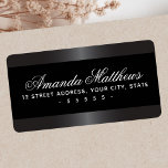 Elegant black and satin gray border label<br><div class="desc">Elegant address labels featuring soft,  gray gradient borders top and bottom on a black background. Your name is printed in white in a romantic calligraphy script font with the address below. Stylish and classy design.</div>