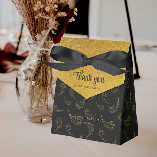Elegant Black and Shiny Gold Thank You Wedding  Favour Box