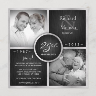 Elegant Black and Silver 25th Wedding Anniversary Invitation