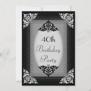 Elegant Black and Silver 40th Birthday Invitation