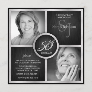 Elegant Black and Silver 50th Birthday Photo Invitation