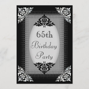 Elegant Black and Silver 65th Birthday Invitation