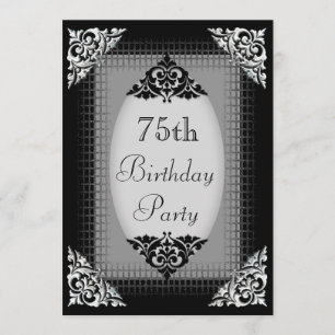 Elegant Black and Silver 75th Birthday Invitation