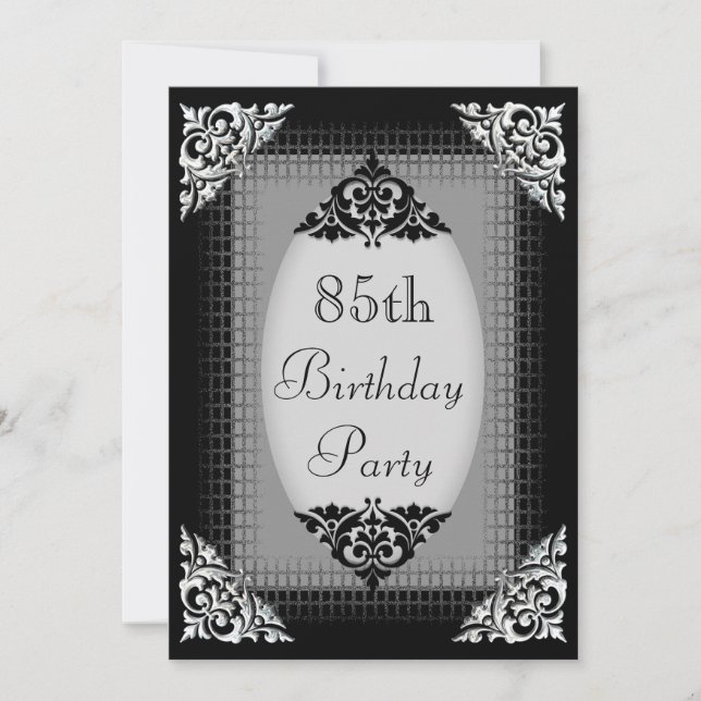 Elegant Black and Silver 85th Birthday Invitation (Front)