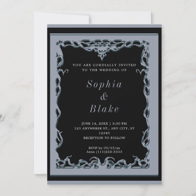 Elegant Black and Silver Art Deco Wedding Invitation (Front)