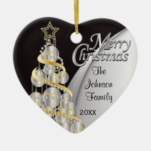 Elegant Black and Silver Christmas Customise Ceramic Ornament