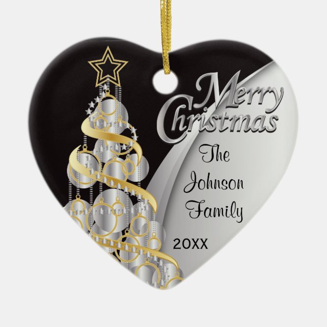 Elegant Black and Silver Christmas | Customise Ceramic Ornament (Front)