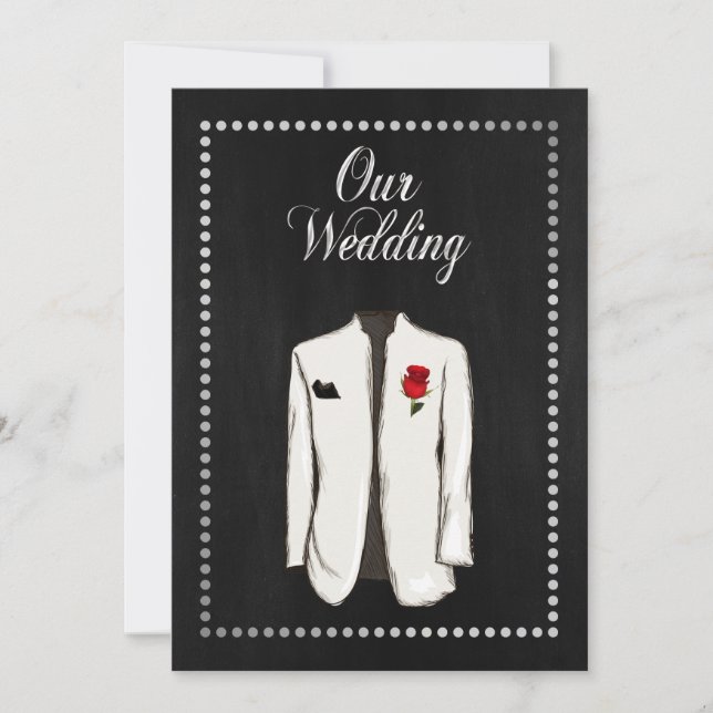 Elegant Black and Silver Gay Wedding Invitation (Front)