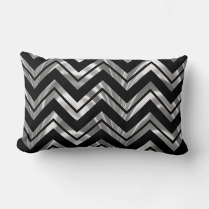 Elegant Black And Silver Geometric Chevron Pattern Lumbar Cushion