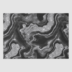 Elegant Black and Silver Glitter Agate Birthday Tissue Paper