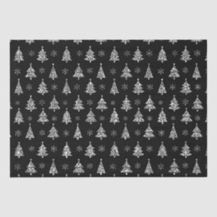 Elegant Black and Silver Glitter Christmas Trees Tissue Paper