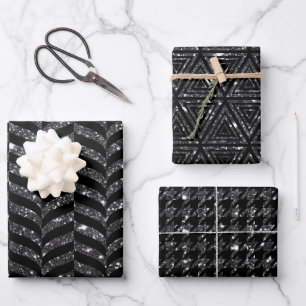 Elegant Black and Silver Glitter Patterns Wrapping Paper Sheet