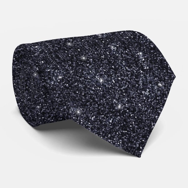 Elegant Black and Silver Glitter Sparkle Wedding Tie (Rolled)