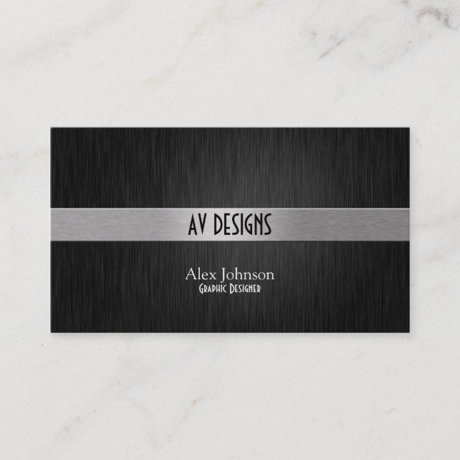 Elegant Black and Silver Graphic Designer Business Card (Front)