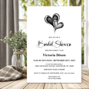 Elegant Black and Silver Hearts Bridal Shower Invitation