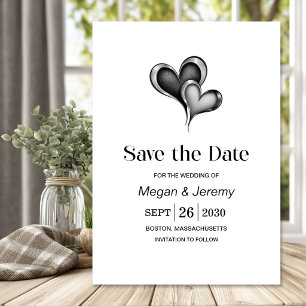 Elegant Black and Silver Hearts Wedding Save The Date