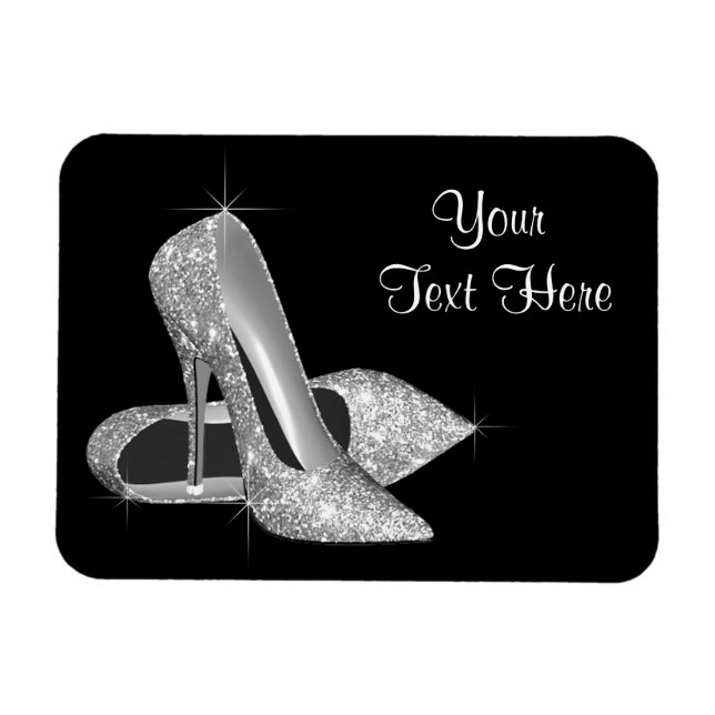 Elegant Black and Silver High Heel Shoe Magnets (Horizontal)