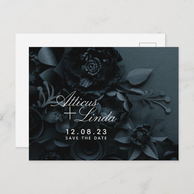 Elegant Black and Silver Save The Date Cards (Front/Back)