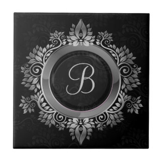 Elegant Black and silver single initial monogram Tile