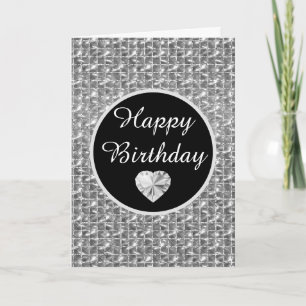 Elegant Black and Silver Square Glitter Birthday Card