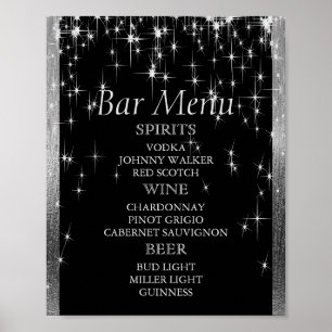 Elegant Black and Silver Starlights - Bar Menu Poster