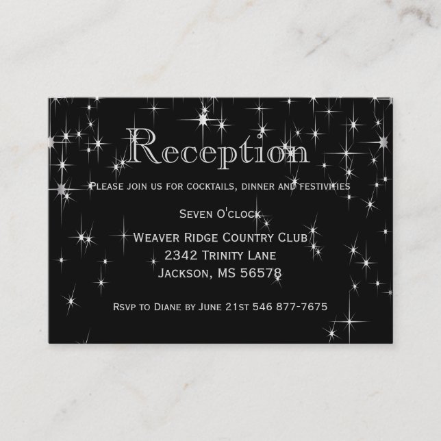 Elegant Black and Silver Starlights  - Reception Enclosure Card (Front)