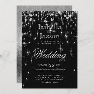 Elegant Black and Silver Starlights Wedding Invitation