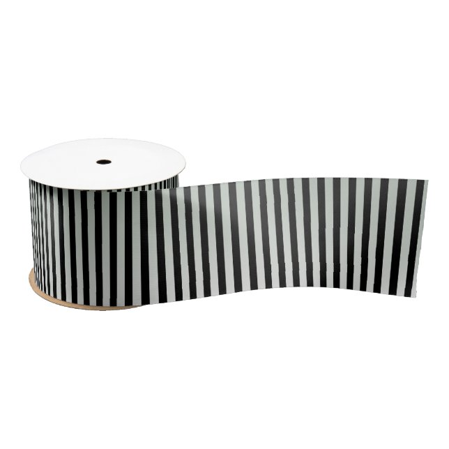 Elegant Black and Silver Stripe Pattern Satin Ribbon (Spool)