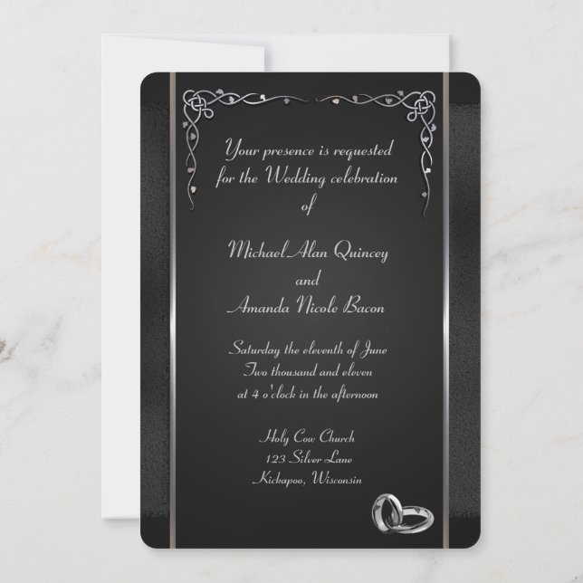 Elegant Black and Silver Wedding Invitations (Back)