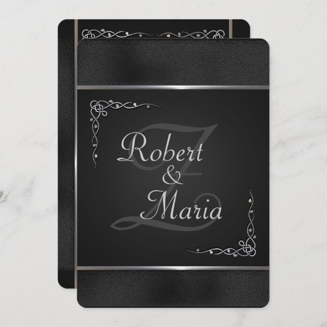 Elegant Black and Silver Wedding Invitations (Front/Back)