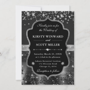 Elegant Black and Silver with Diamonds Wedding Invitation